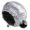 Pikkukuva 4 / 9: Naisten yömyssy kaksinkertainen satiini yömyssy kauneus ja hiustenhoito säädettävät napit pino myssy Black+Red Adjustable