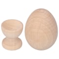 Miniatyrbilde 6 av 7: Umalt trepåskeegg - Kunstig treegg med eggekoppholder for DIY-dekorering - Håndverk - Burlywood eggform