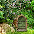 Miniatyrbillede 7 af 10: Miniature Pixie Elf Fe-Dør Træhave Vindue Dør Jul green