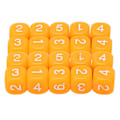 Pikkukuva 1 / 7: 20 kpl 6-sivuista numerokuutiota pyöristetyillä kulmilla, muoviset, lautapeliin ja opetusvälineeksi, oranssit