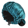 Pikkukuva 1 / 9: Naisten yömyssy kaksinkertainen satiini yömyssy kauneus ja hiustenhoito säädettävät napit pino myssy Green+Black Adjustable