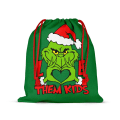 Miniatyrbillede 1 af 6: Tegneserie Grinch Julegavepose med dobbelttryk, nytårsgavepose, snørepose, linnedgavepose 1