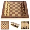Miniatyrbilde 3 av 5: Trebrett i tre, sammenleggbar 3-i-1 sjakk, vestlig backgammon, damer, tre sjakkbrett, sammenleggbart sjakkbrett, spill 34*34cm