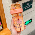 Miniatyrbild 1 av 7: Vattenflaska med sugrör drickflaska 420ML rosa