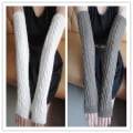 Miniatyrbilde 6 av 10: Halvfingerhansker Strikket varme og kuldebestandige ensfargede Fried Dough Twists lange elastiske ermer armhylser for kvinner utendørs Light Gray Average Size