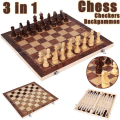 Miniatyrbilde 1 av 5: Trebrett i tre, sammenleggbar 3-i-1 sjakk, vestlig backgammon, damer, tre sjakkbrett, sammenleggbart sjakkbrett, spill 34*34cm