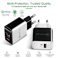 Miniatyrbilde 8 av 8: Universal QC3.0 USB-lader EU-kontakt 18W Hurtig lading 3.0 Rask adapter Vegg Mobiltelefonlader