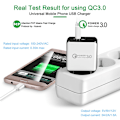 Miniatyrbilde 6 av 8: Universal QC3.0 USB-lader EU-kontakt 18W Hurtig lading 3.0 Rask adapter Vegg Mobiltelefonlader