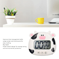 Miniatyrbild 6 av 7: Digital Kökstimer Uppräkning Nedräkning Cartoon Djurljud Blinkande Alarm Enkel Användning med Stativ för Matlagning Undervisning Vit Ko