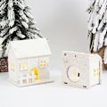 Miniatyrbillede 5 af 7: 3 stk. Julelandsby Snedækket Scene, Julelandsby Hus Hvid, Julepynt Lys white