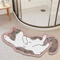 Miniatyrbild 1 av 5: Diatomit Stenmatta Snabbtorkande Böjd Badmatta För Dusch Halksäker Badmatta För Inomhusbadning Söt Katt Absorberande Fläktformad Golvmatta