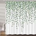 Grön botanisk blad duschdraperi för badrum, duschdraperi set i äkta eukalyptusblad botanisk print tyg