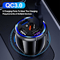 Miniatyrbilde 5 av 5: 15a 5usb Hurtiglading Billader Qc3.0 5 Porter Billader 15a Lader Mobiltelefon Lading I Bil Billader Usb Biler