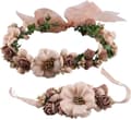 Justerbart bryllupsblomsterhodebånd med blomsterarmbånd Hårkrans Kronepynt (lys kaffe)