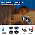 Miniatyrbild 2 av 8: LED digital väckarklocka med 180° projektion, stor LED-display med USB-port, snooze dubbelalarm, 4 projektionsljusstyrkor med automatisk dimmer
