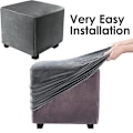 Miniatyrbilde 4 av 4: Fløyel Ottoman Trekk Slipcover Rektangel for Stue, Stretch Slipcover for Ottoman, Elastisk Ottoman Slip Cover, 100*100*45cm