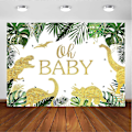 Miniatyrbild 1 av 5: Oh Dinosaur Bakgrund för Pojkens Dinosaurietema-Duschfest Dekoration Gröna Blad Guld Dinosaurie Dino Oh Party Banner Fotografering