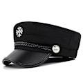 Miniatyrbillede 5 af 5: Pu Læder Navy Cap Cross Militær Cap Bælte Baret Fashion Cap Pu Ottekantet Cap Flat Top Cap