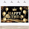 Miniatyrbild 1 av 5: Grattis på födelsedagen Bakgrundsbanner med Gyllene Ballonger för Festdekorationer, Stor Födelsedagsfest Dekorationer Fotobakgrund, Svart och Guld, 6 x 3