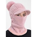 Miniatyrbilde 3 av 5: Kvinners Enkeltstykke Slouchy Fleece Lue Sjal Maske Varm Vinter Strikket Lue