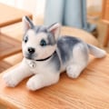 Miniatyrbild 4 av 5: Söta Huskies gosedjur hund simulering-realistisk & livliknande valp docka presenter för flickor pojkar småbarn (30 cm stående med klocka)