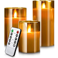 Miniatyrbilde 1 av 5: Dww-LED-lys (brun), sett med 3 dekorative lys 10/12,5/15 cm, flammefri lys 300 timer, flimrende LED-flamme. Med fjernkontroll for timer,