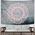 Miniatyrbild 3 av 4: Mandala Väggbonad Grå Rosa Blommig Tapisserier Hippie Bohemisk Blomma Väggbonad för Sovrum Vardagsrum Sovsal (150 x 150 cm)
