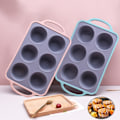 Miniatyrbilde 3 av 5: Silikonkakeform 6 kopper Cupcake-modell Muffins Tart Bakepanne med håndtak Non-Stick Matkvalitet Varme（Grønn）