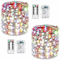 Miniatyrbild 1 av 5: 2-pack LED-ljusslingor 10m 100 8 lägen utomhusbelysning koppartråd batteridriven Ip67 vattentät med fjärrkontroll och timer för utomhus, inomhus