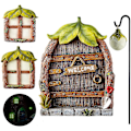 Miniatyrbild 1 av 2: Set med 4 miniatyrfe- och tomtestatyer för fönster och dörr, trädgårdsdekoration, träddekoration