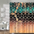 Miniatyrbillede 3 af 3: Geometrisk grøn marmor bruseforhæng 180 x 180 cm bruseforhæng polyester stof skimmelbestandigt vandtæt vaskbart badeforhæng med 12 kroge