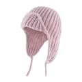 Stickad vintermössa med öronlappar för män och kvinnor, varm Pink