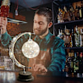 Miniatyrbillede 5 af 5: Fortryllende månelampe, LED-stjerne-månelys hængende månelampe mindeplanetarium nattelys galakselampe, metalramme håndlavet hampreb Sepak Takraw-lampe til Hom