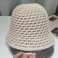 Miniatyrbild 4 av 5: Kvinnors enfärgade vävda hinkhatt andningsbar stickad solskydd fiskarhatt för vår och sommar (beige)