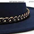 Miniatyrbilde 2 av 5: Europeisk og amerikansk ull britisk retro jazzhatt all-match retro stor brem hatt stor gullkjede svart topphatt