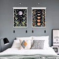 Miniatyrbild 2 av 5: Väggdekor Set med 2 Väggbonader, Månskensgård Väggbonad, Månsfas Väggbonad, Blommor och Rankor Väggbonader, Svart Golvväggbonad