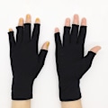 Miniatyrbillede 2 af 5: Cykelhandsker - 1 par, størrelse: håndfladeomkreds 15 cm, total længde 20 cm, materiale: 46 % bomuld + 8 % spandex + 46 % polyester, farve: sort