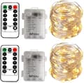 2 x 50Leds batteridrevne fe-lys 5 meter mikro sølvkabel 3AA vanntett med 8 program fjernkontroll (varm hvit)