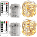 Miniatyrbillede 1 af 5: 2 x 50 LED-batteridrevne lyskæder 5 meter mikro sølvkabel 3AA vandtæt med 8 program fjernbetjening (varm hvid)