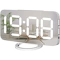 Miniatyrbillede 1 af 5: Digitalt vækkeur, stort spejl LED-ur, snooze, dæmpet nattelys 2 USB-opladerporte skrivebordsvækkeure til soveværelsesindretning (hvid)