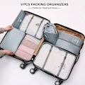 Miniatyrbild 7 av 7: Resväska Packningskuber - 9-delars Resväska Packningskuber Lätt Resväska Organizer Set Bagage Packnings Organizer - Grå
