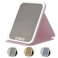Miniatyrbillede 1 af 7: Foldbar Makeup Spejl med Lys, Genopladeligt Bærbart Rejsespejl, Touch Screen med 3 Farver Lys, Trinløs Justerbar, Pink