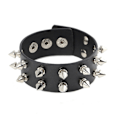 Miniatyrbillede 4 af 5: Sort armbånd i sort læder med nitter og spænder (3 stk.)
