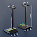 Miniatyrbillede 4 af 5: Hovedtelefonstativ, Rgb Sort Hovedtelefonholder Med 3 Port Usb Hub Gamer Headset Stativ Med Baggrundsbelyst Surround Sound