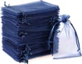 100 st Organza Presentpåsar. 4x6\" Bröllopsfest Presentpåsar med Snörning. Marinblå Nät