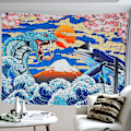 Miniatyrbild 1 av 5: Japansk Väggbonad Havsvåg Väggbonad Solnedgång Väggbonad Psykedelisk Orm Och Val Väggbonad Anime Väggbonad Väggdekoration För Sovrum Vardagsrum (59,1 X 82,7