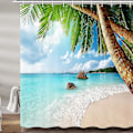 Miniatyrbillede 2 af 4: Tropisk Ocean Beach Tema Badeforhæng, Sea Palms Stof Badeforhæng Sæt, Sommer Ocean