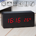 Miniatyrbild 2 av 3: Trädigitalklocka - Multifunktionell LED-väckarklocka med tid/datum/temperaturvisning