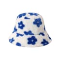 Blomstret bøllehat i plys, varm fiskerhat til kvinder, polyester, 58 cm Blue