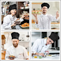 Miniatyrbild 5 av 5: 2 st elastiska kockhattar - Svart, justerbar kockhatt i polyesterbomull, professionell vuxenhatt för kök cateringrum